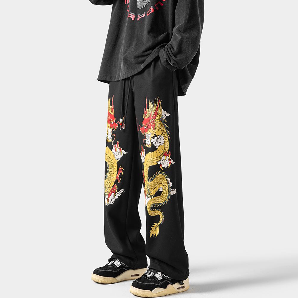 ✿New item! [BIGEMAN Series]★China style pants★ 2color casual pants bottoms unisex men's large size dragon pattern dragon pattern black red