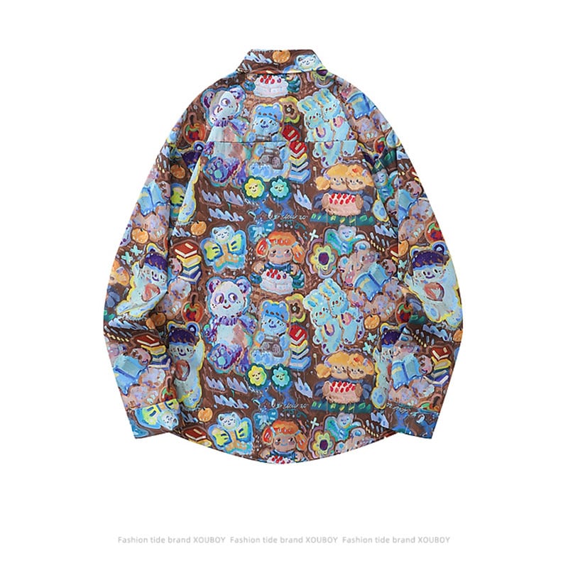 [MOISHE TIDE Series]★Shirt★ 2color Tops Long Sleeve Shirt Unisex Men's Print Cartoon Cute Graffiti