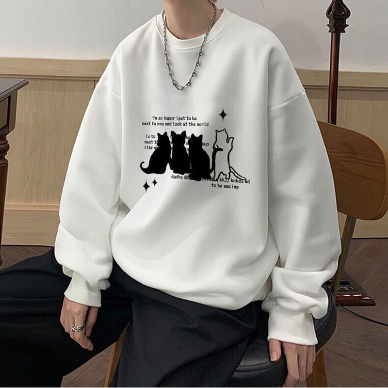 [XINGER Series] ★Tops★ 4color Sweatshirt Unisex Men's Cat Cat Cartoon Cute