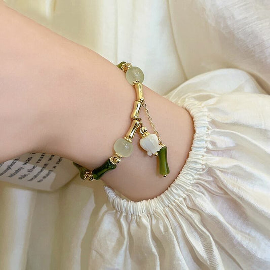 [GULIYA Series]★China Style Bracelet★ Bracelet Accessory Women's Bamboo Fringe Flower Improves Temperament Green