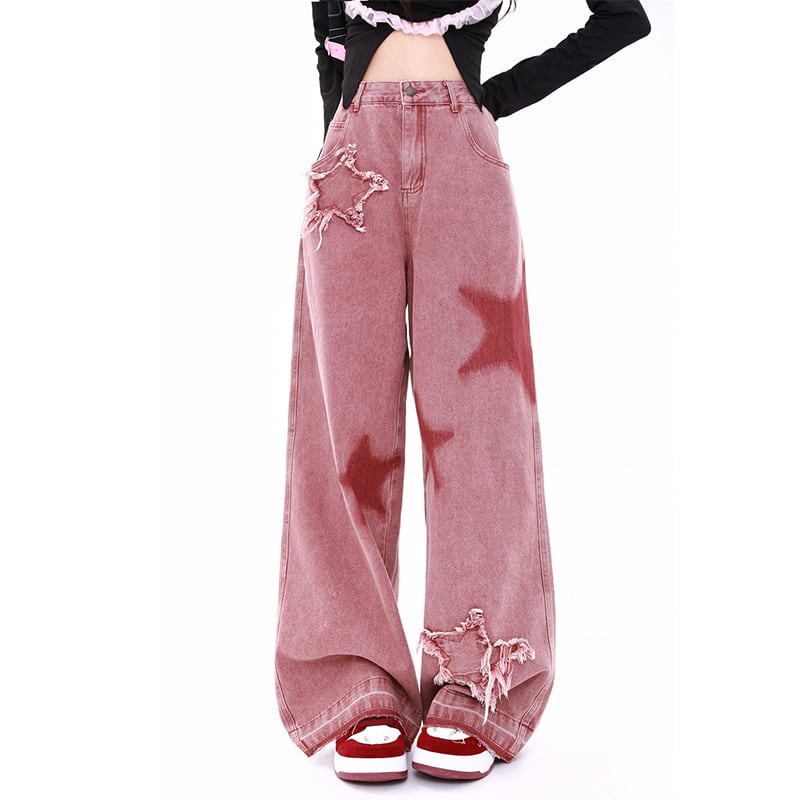 [MJWSL Series]★Denim Pants★Bottoms Trousers Gaucho Pants Women's Stylish Star Pattern