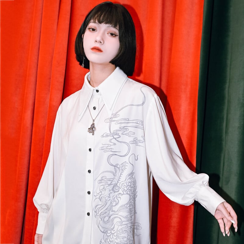 ✿New item! [Kokaisha --- Cloudflies Series] ★China style shirt★ Tops, long sleeve shirt, original, dragon pattern, dragon crest, easy to match