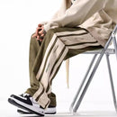 [PPG Series]★Casual Pants★ 3color Suede Bottoms Pants Unisex Men's Vertical Striped Striped Pattern Black Beige Green