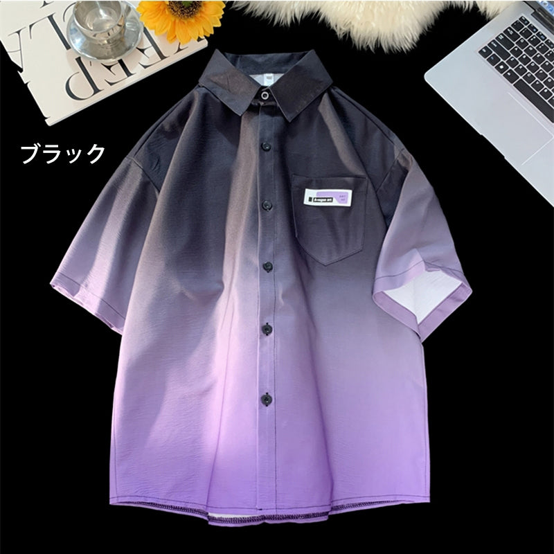 [V37 Series] ★Shirt★ 4 colors Tops Short sleeve shirt Unisex Men's Large size Gradient