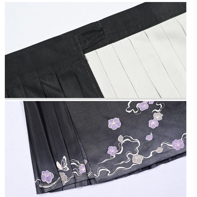 ✿New item! [Ancient monster house --- butterfly series] ★China style skirt★ Maki skirt bottoms short length black black Hanfu skirt