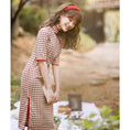 Load image into Gallery viewer, [JIUSI Series] Chinese dress, Chinese-style dress, checkered pattern, slimming, red, for dates and weddings
