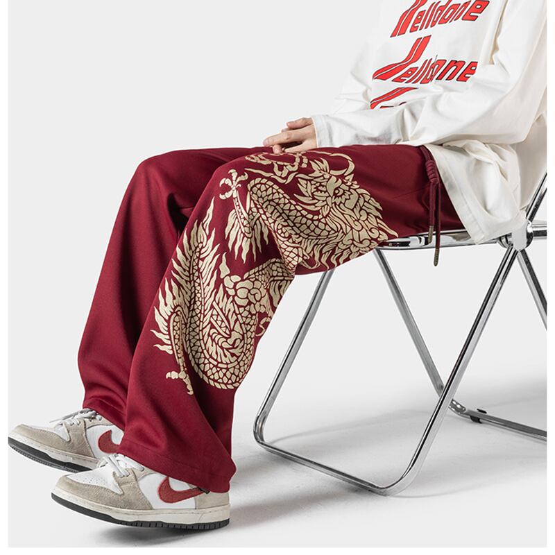 ✿New item! [BIGEMAN Series]★China style pants★ 2color casual pants bottoms unisex men's large size dragon pattern dragon pattern black white