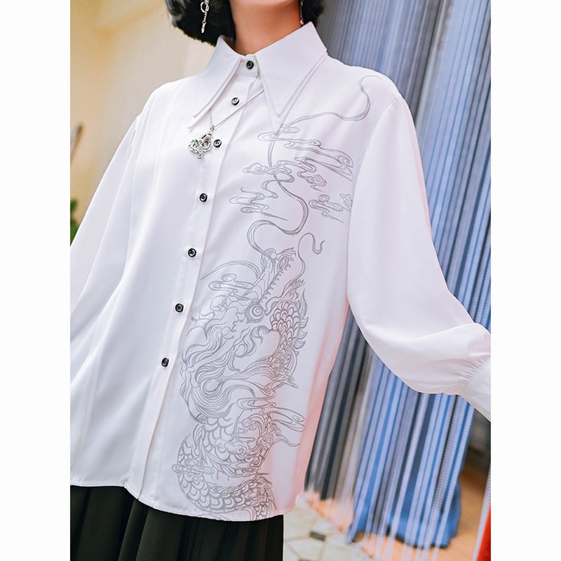 ✿New item! [Kokaisha --- Cloudflies Series] ★China style shirt★ Tops, long sleeve shirt, original, dragon pattern, dragon crest, easy to match