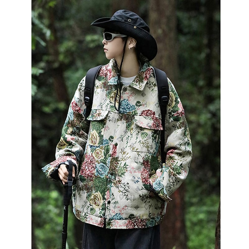 [OULANGSEN Series] ★Jacket★ Outerwear Unisex Men's Large Size Floral Pattern Retro Casual