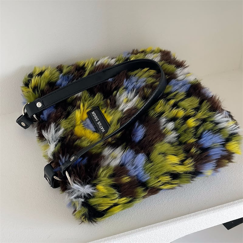 [Masen Series] ★Bag★ Shoulder bag, large capacity, fluffy, for commuting, office lady, date, school, cute, oil painting style, stylish