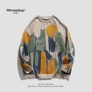 recommendation! ✿Very popular item! [Mmoptop Series]★Sweater★ 2color Knit Tops Cartoon Unisex Men's Cat Cat Cat