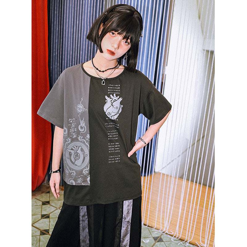 [Kogaisha---Peace Series] Chinese-style tops, short-sleeved T-shirts, unique, original color scheme, cotton, black, gray