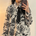 Load image into Gallery viewer, ✿New item! [UATONLINE Series]★Shirt★ 2color Shirt with tie, long sleeve shirt, floral pattern tops, unisex, men's print, ink pattern
