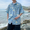 Load image into Gallery viewer, [YUANJI Series] ★Shirt★ Tops, short sleeves, unisex, men's, floral pattern, blue, summer clothing, aloha shirt, oil painting style
