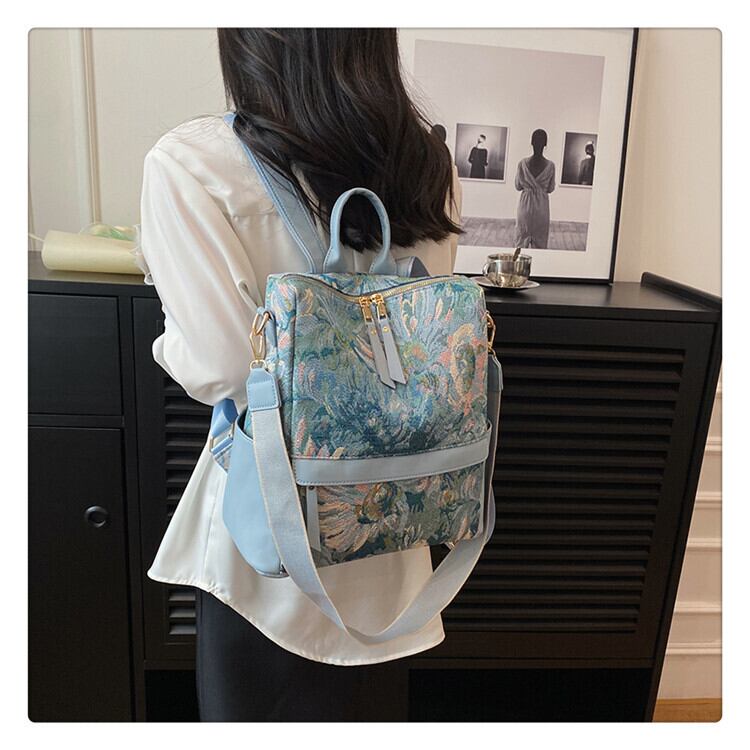 [NANA Series]★Bag★ Backpack Rucksack Floral pattern Cute Commuting Date Blue Easy to match