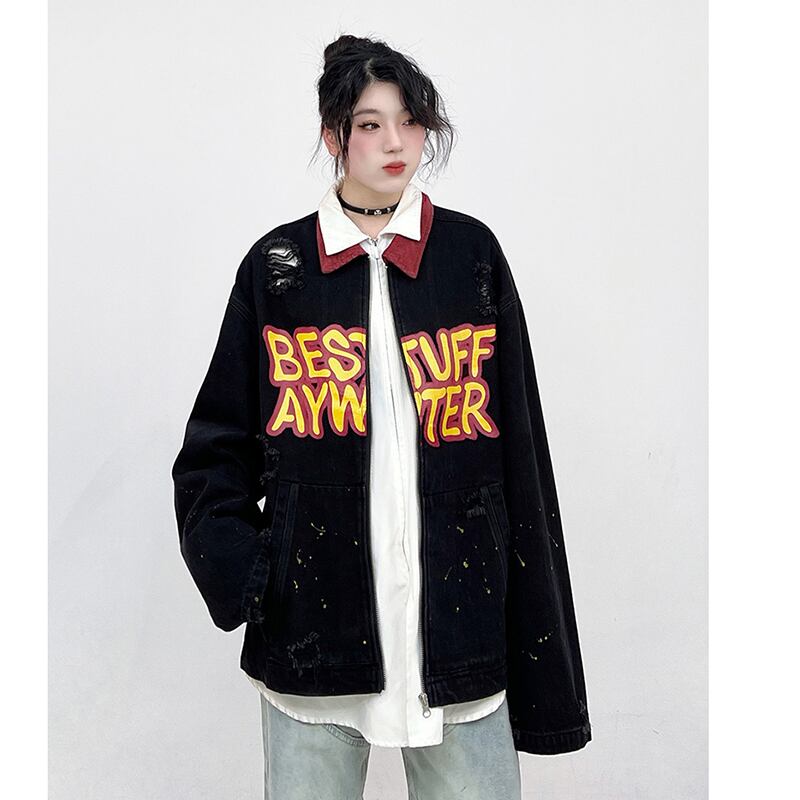 ✿New item! [UATONLINE Series] ★Jacket★ Denim jacket outerwear unisex men's color scheme switching fashionable