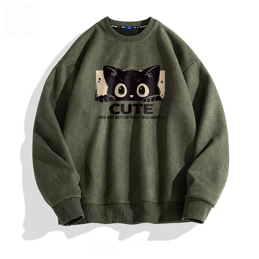 [Mmoptop Series] ★Tops★ 4color Sweatshirt Suede Unisex Men's Large Size Cat Cat Cat