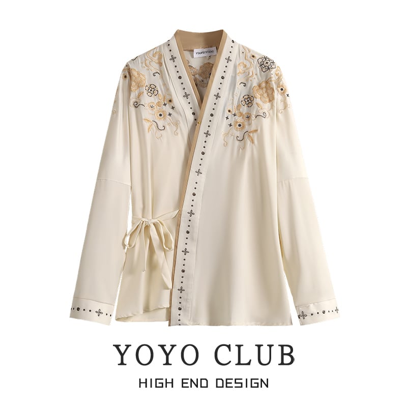 [YOYO CLUB Series]★Chinese style tops★ Chinese style shirt, Hanfu shirt, V-neck, embroidery, cute