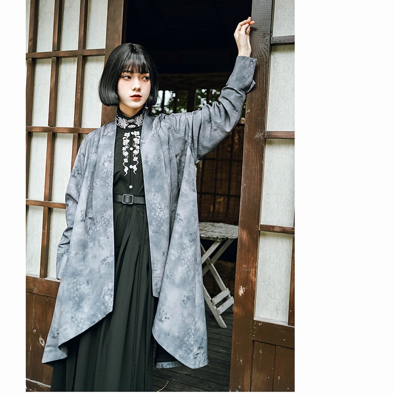 ✿New item! [Kokaisha---Dragon dyeing series] ★China style coat★ Long outerwear, happi coat, outerwear, tie-dye, gray