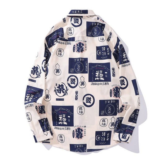 [JINKESEN Series]★China style shirt★ Tops, long sleeve shirt, unisex, men's print, letter pattern, ink pattern