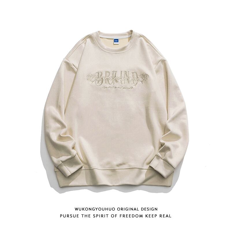 [Satoru Series]★Tops★ 3color Sweatshirt Embroidery Rose Unisex Men's Gray Apricot Pink