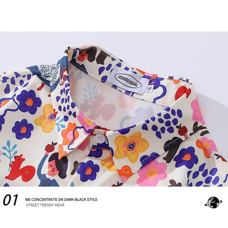 [MOISHE TIDE Series]★Shirt★ 2color Tops Long Sleeve Shirt Unisex Men's Print Floral Shirt Color