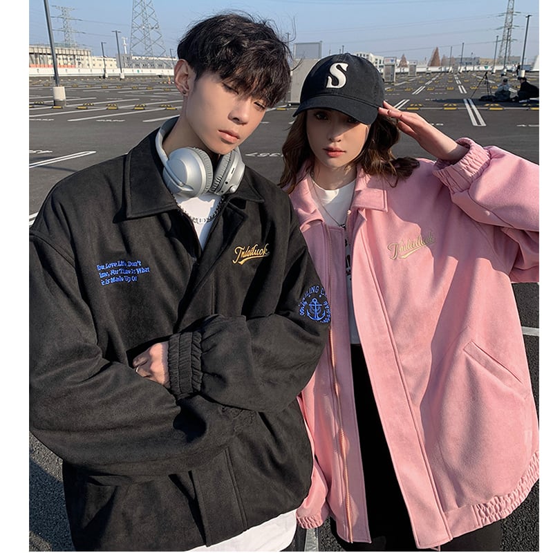 [NANSHI Series]★Jacket★ 3color Outerwear Casual Unisex Men's Suede Embroidery Black Brown Pink