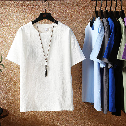 [BIGEMAN Series] ★Chinese-style tops★ 6 colors T-shirts, short sleeves, unisex, men's, large sizes, cotton linen, plain