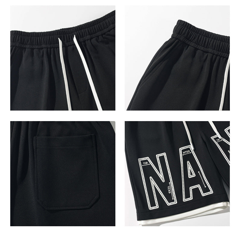 [BIGEMAN Series] ★Shorts★ 3 colors Bottoms Shorts Unisex Men's Alphabet Fake Layered