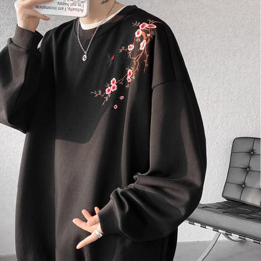 [CHAOMEICHEN Series]★China style tops★ 4color embroidered sweatshirt unisex men's large size black red gray