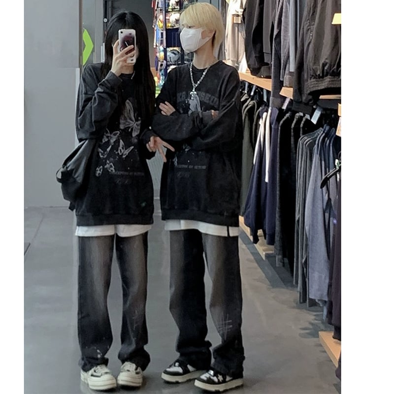 [SEVEN 7 Series]★Denim Pants★ Trousers Bottoms Unisex Men's Black Gray Jeans Easy to Match