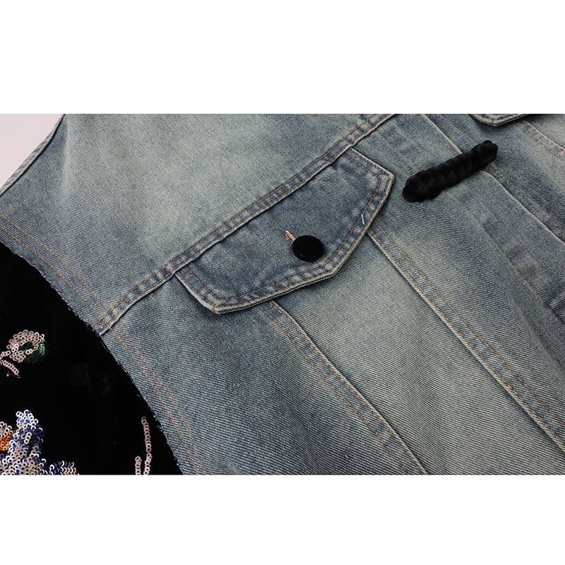 [LAN DIAO series]★China style outerwear★China style jacket switching unique denim blue black