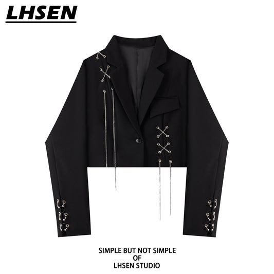 [LHSEN Series]★Outer★ Blazer Jacket Short Length with Metal Chain Ladies