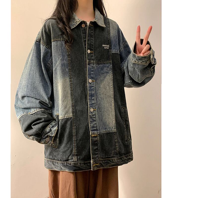 [CHAOMEICHEN Series] ★Jacket★ Denim jacket outerwear unisex men's jeans color scheme blue switching