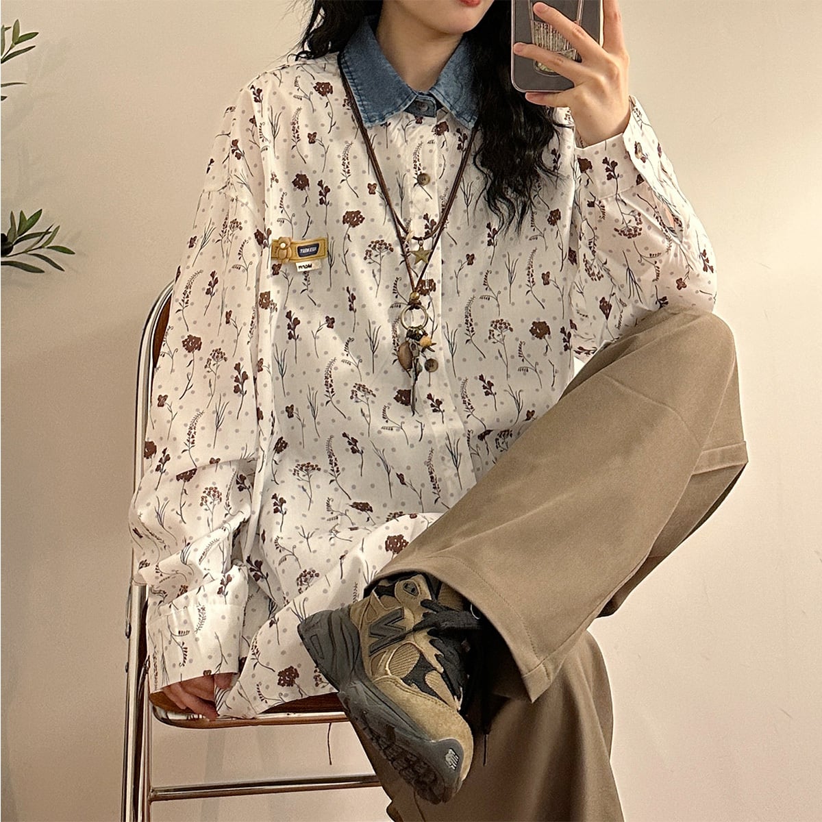 ✿New item! [UATONLINE Series]★Shirt★ Long sleeve shirt, floral pattern tops, unisex, men's, switching print