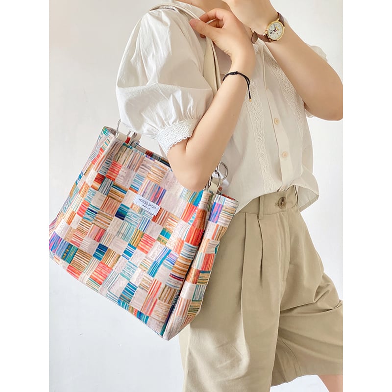 [JaneBeauty Series]★Bag★ Shoulder Large Capacity Graffiti Print Commuting Office Lady Date School Plaid Pattern Graffiti Color