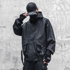 [WL Series] ★Jacket★ Outerwear with hood, unisex, men's black, black, easy to match, unique