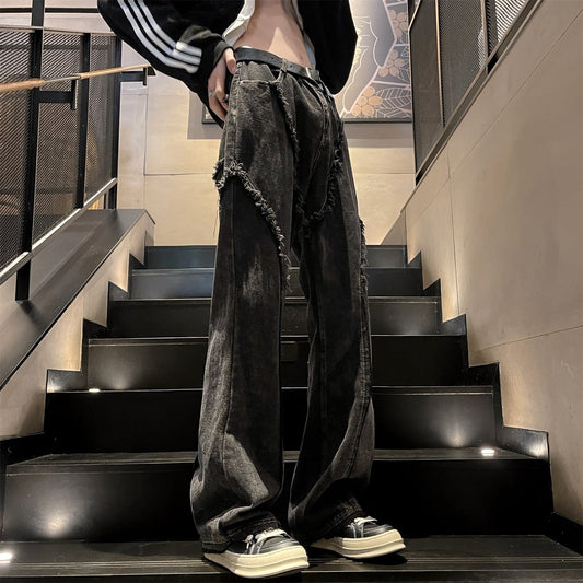 [BAOYAN Series]★Denim pants★ Jeans bottoms pants unisex men's switching retro black black