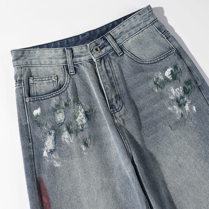 [BIGEMAN Series] ★Denim pants★ Trousers Bottoms Unisex Men's Distressed Stylish Blue