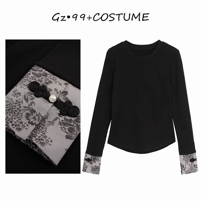 [GZ・99 Series]★China style top★ 3color T-shirt Retro White Black Pink China button