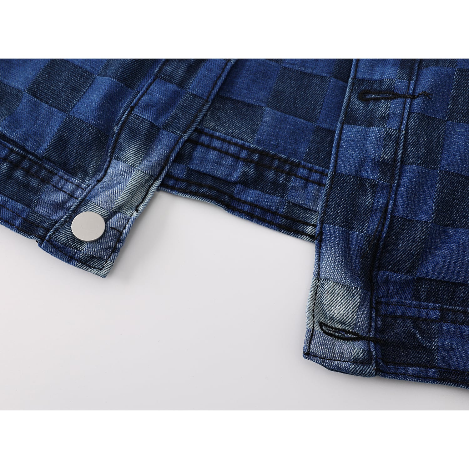 [LHSEN Series] ★Outer★ Denim Jacket Jacket Jeans Tie-dye Women's Plaid Pattern Blue