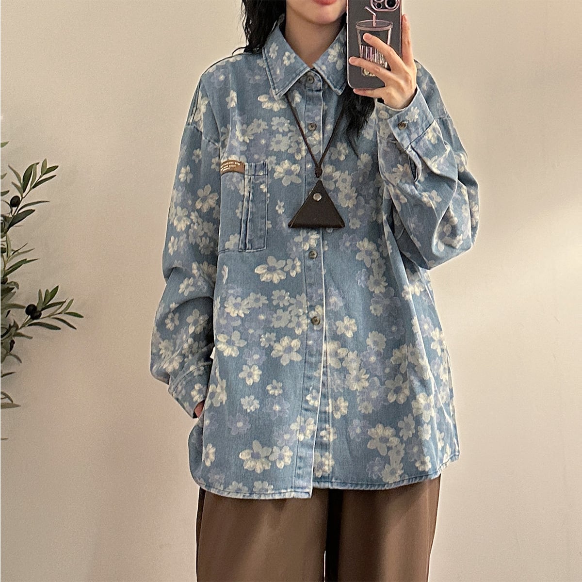 ✿New item! [UATONLINE Series]★Shirt★ Floral pattern shirt, long sleeve shirt, tops, unisex, men's blue, blue