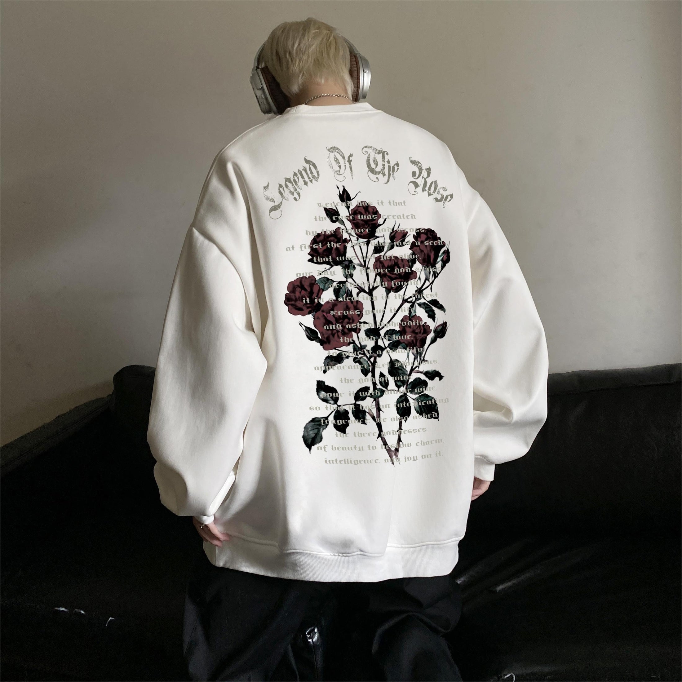 [LGH Series]★Tops★ 6color Sweatshirt Unisex Men's Large Size Rose Pattern Alphabet Fashion