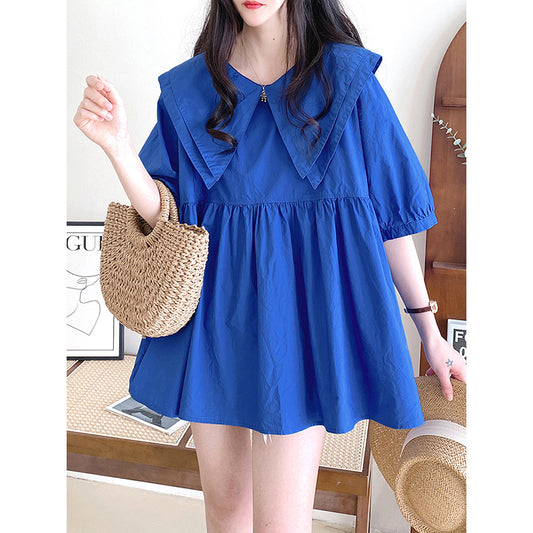 [XUELI Series] ★Tops★ T-shirt for women, improves your temperament, blue, cute collar, easy to match