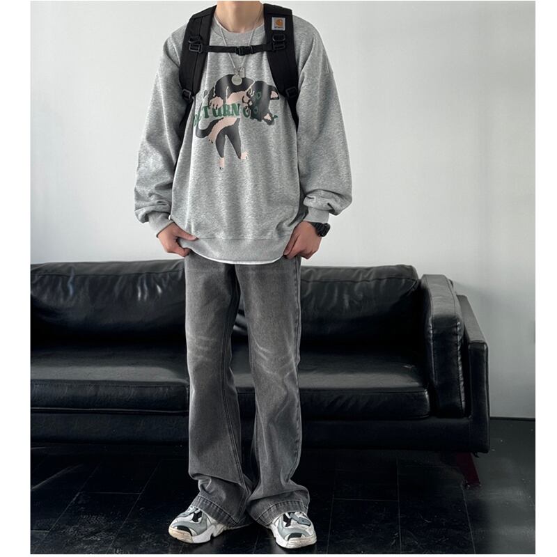 [V37 Series] ★Tops★ 3color Sweatshirt Unisex Men's Cat Cat Dog Cartoon Animal Pattern