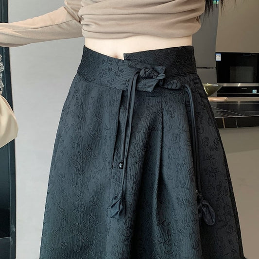 [Rin Le Series] ★Chinese style skirt★ Pants Chinese button Chinese clothing Black Black Easy to match