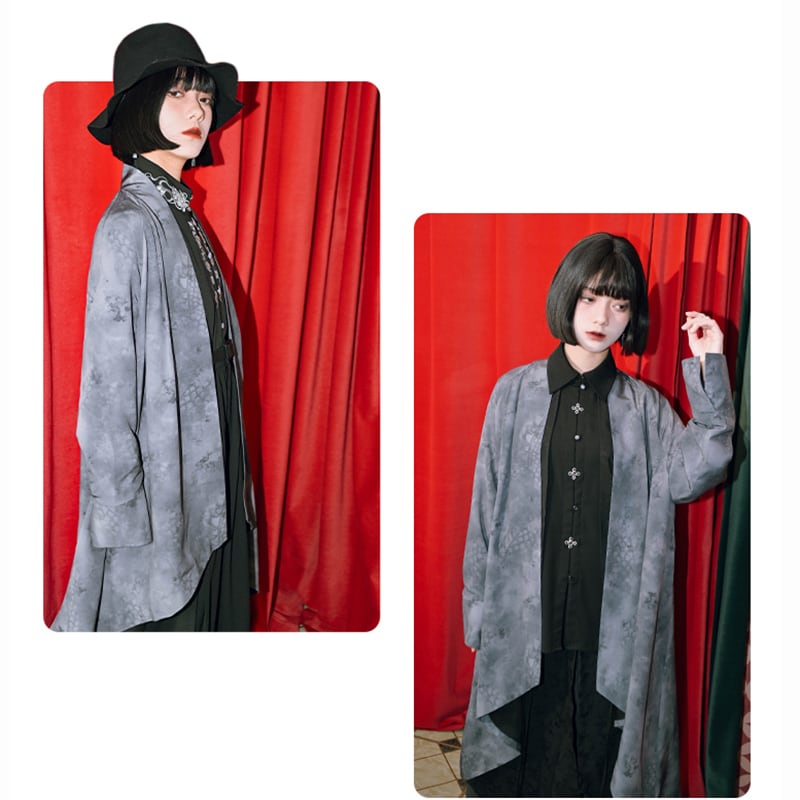 ✿New item! [Kokaisha---Dragon dyeing series] ★China style coat★ Long outerwear, happi coat, outerwear, tie-dye, gray