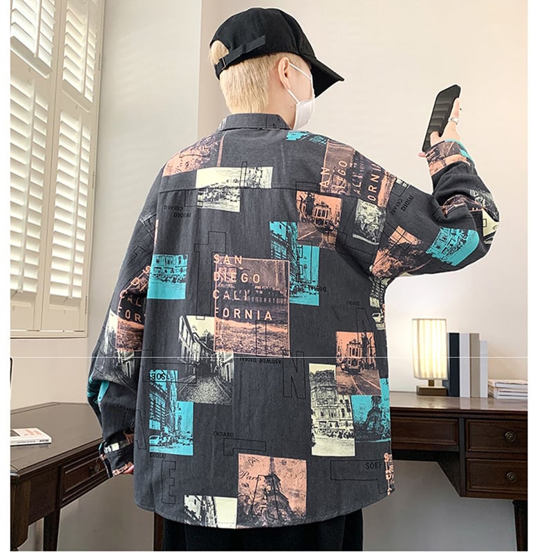 [ZUOFEILI Series]★Shirt★ 2color Tops Long Sleeve Shirt Unisex Men's Stylish Print