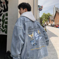 Load image into Gallery viewer, [V37 series]★Jacket★ 3color outerwear unisex men's denim jacket jeans butterfly print blue black
