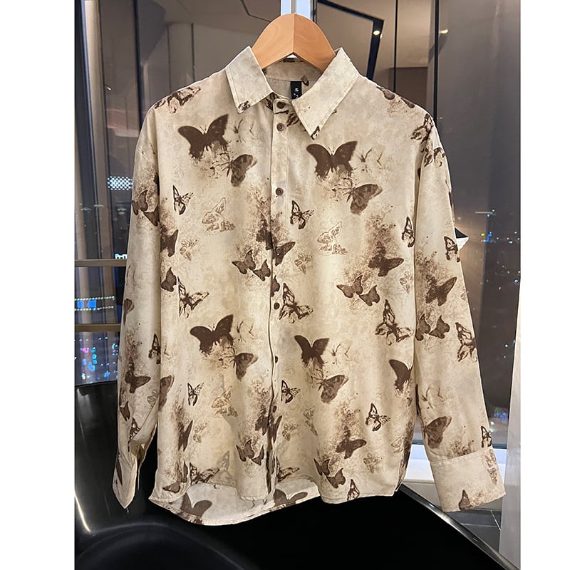 [Chen Dafu Series]★China Style Shirt★ 2color Tops Long Sleeve Shirt Unisex Men's Butterfly Print